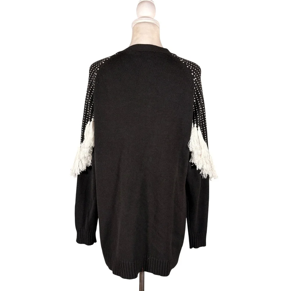 Vintage Y2K 90s Fringe Cardigan Sweater M Retro Gothic Western Coastal Casual
